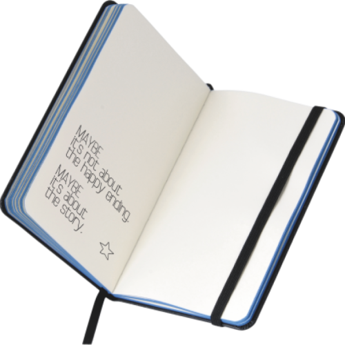 Notitieboekje A6 zwart met kleuropsnede, elastiek en leeslint, 60 pagina`s