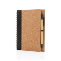 Kurk spiraal notitieboek (70 vel) met pen, zwart