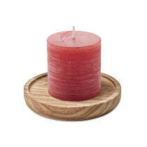 PENTAS Kaars met ronde houten basis Rood