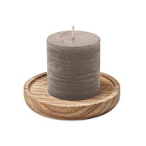 PENTAS Kaars met ronde houten basis Grijs