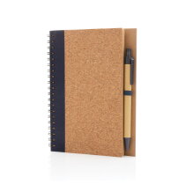 Kurk spiraal notitieboek (70 vel) met pen, blauw