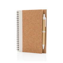 Kurk spiraal notitieboek (70 vel) met pen, wit