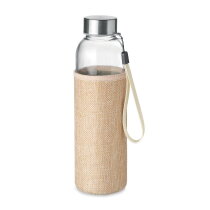 UTAH TOUCH Glazen drinkfles in tasje beige