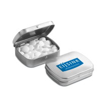 Mini scharnierblikje vorm mints zilver