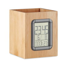 MANNELA Bamboe pennenbak met LCD klok hout