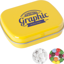 Scharnierblik met ca. 25 gr. mintjes TAMPONPRINT