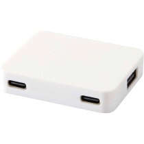 Gaia 4 poorts USB hub met uitgangen voor USB-A en Type-C en dubbele ingang van gerecycled plastic