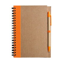 Draadgebonden notitieboekje met balpen Stella oranje