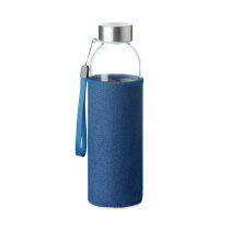 UTAH DENIM Glazen drinkfles in tasje blauw