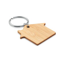 HOUSEBOO Huisvorm bamboe sleutelhanger hout