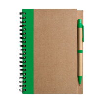 Draadgebonden notitieboekje met balpen Stella groen