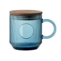 VITRIO MUG Glazen mok met ribbels 300ml Transparant Blauw