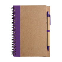 Draadgebonden notitieboekje met balpen Stella paars
