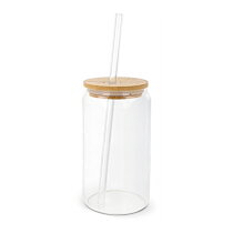 Glas met bamboe deksel & rietje 450 ml