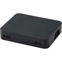 Gaia 4 poorts USB hub met uitgangen voor USB-A en Type-C en dubbele ingang van gerecycled plastic