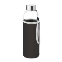 UTAH GLASS Drinkfles met neopreen tasje zwart bedrukken