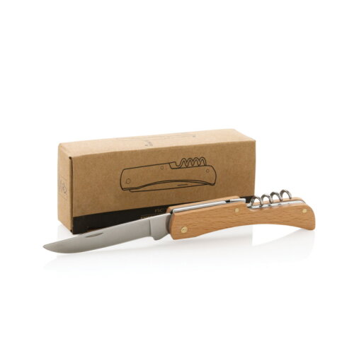 FSC® houten mes met flesopener bruin