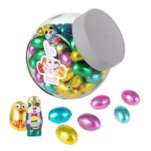 Paaschoco in glazen pot medium wit deksel