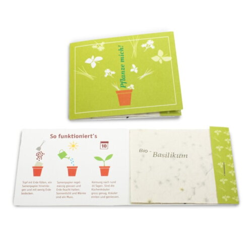 Gepersonaliseerde kaart gemaakt van zaden  vergeet-mij-nietjes