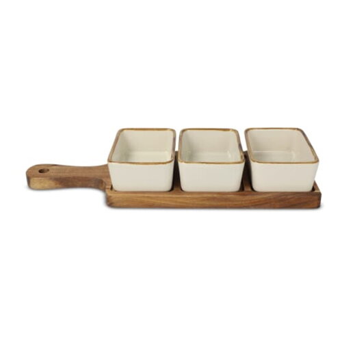 InSideOut houten serveerplank met 3 keramische schaaltjes