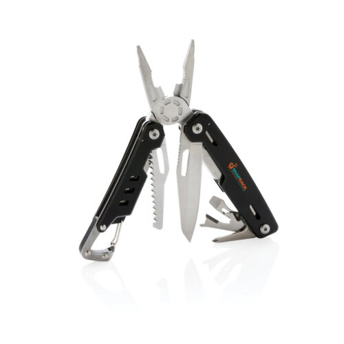 Solid multitool met karabijnhaak, zwart bedrukken