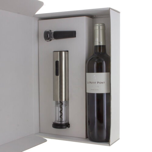 Wijnbox met opener, stopper + wijnfles