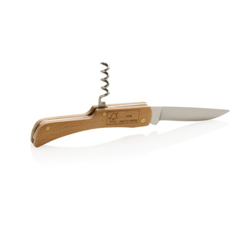 FSC® houten mes met flesopener bruin